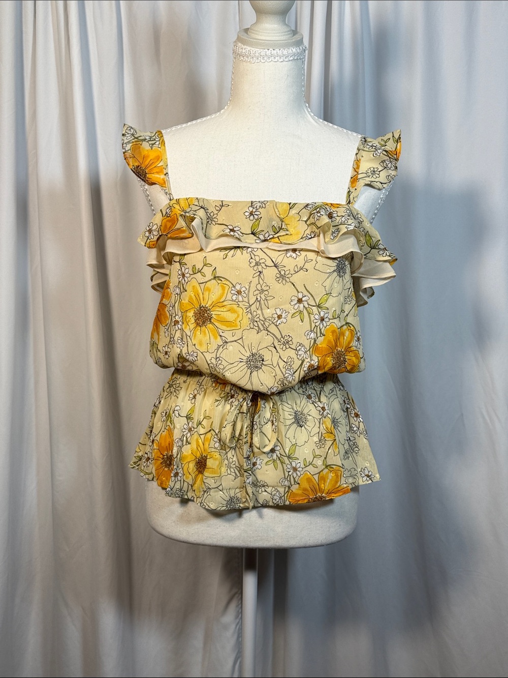 Promesa Yellow Floral Ruffle Peplum Camisole